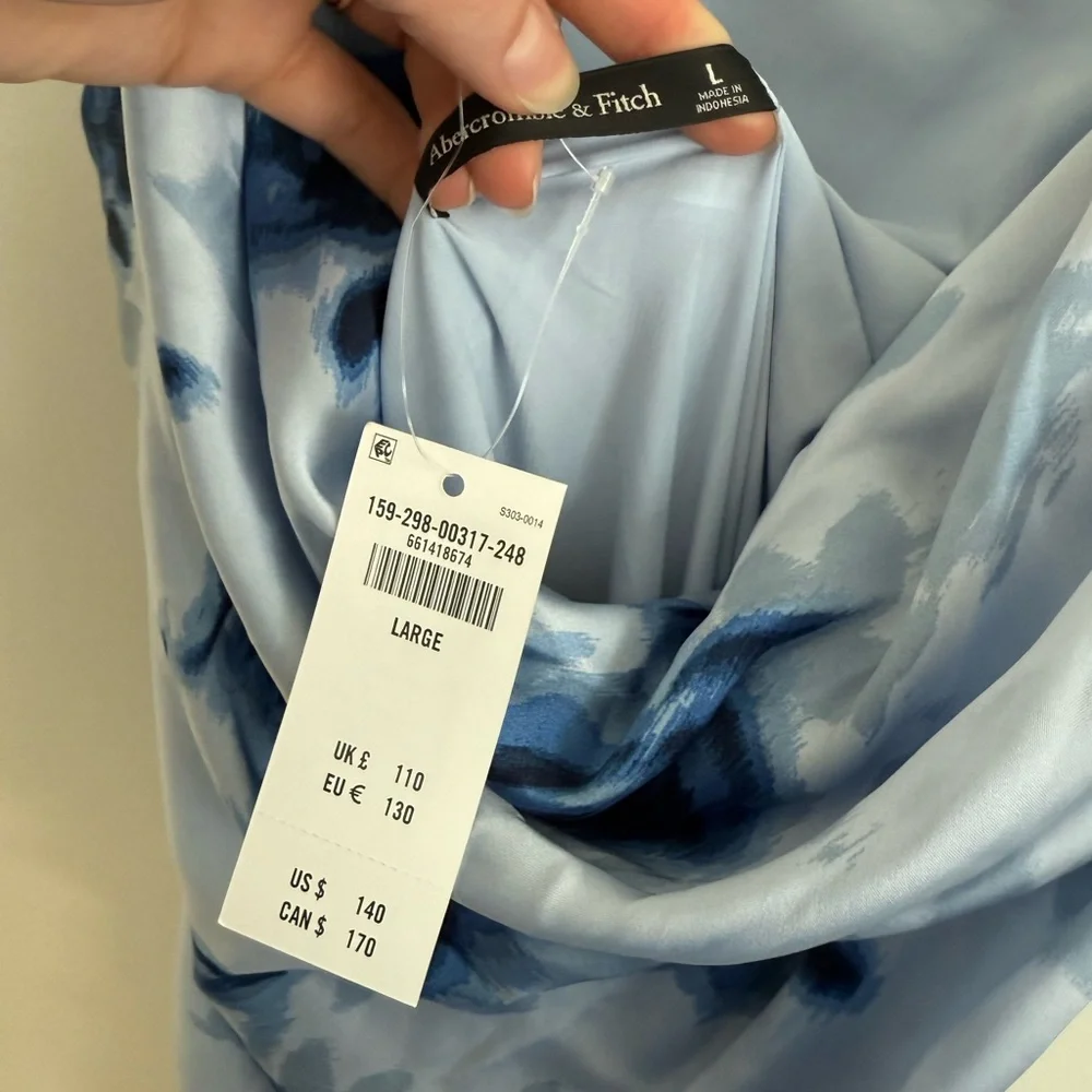 Abercrombie & Fitch Blue Cowl Neck Draped Maxi Dress NWT